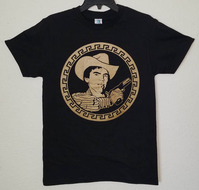 new chalino sanchez gold round picture men silkscreen corridos music t-shirt available in small-3xl unisex mexican style apparel adult shirts tops mexico