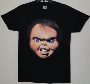 new chuckys face up close men horror silkscreen t-shirt available from small-3xl horror unisex apparel shirts tops adult movies