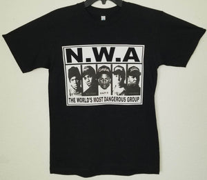 new n w a worlds most dangerous group unisex silkscreen t-shirt available from small 3xl yella women unisex rap music movie men mc ren ice cube eazy e dr dre apparel adult shirts tops