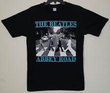 Load image into Gallery viewer, new the beatles abbey road w blue lettering unisex silkscreen band t-shirt 60s rock music available in small-3xl women unisex music men classic rock apparel adult shirts tops
