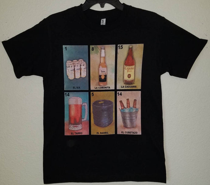 new loteria style beer collection mens silkscreen novelty t-shirt favorite drinking shirt available from small-3xl women unisex miller brewing company miller mexican style men loteria corona cerveza budweiser bud light beer apparel adult shirts tops