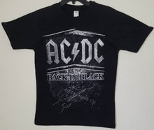 Load image into Gallery viewer, New AC/DC Back In Black 1980 Men&#39;s Silkscreen T-Shirt. Available From Small-3XL. Image Is On The Front Of The Shirt hard rock classic rock apparel unisex
