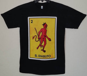 new el diablito mexican loteria card mens silkscreen t-shirt available from small-2xl women unisex mexican style apparel adult men shirts tops