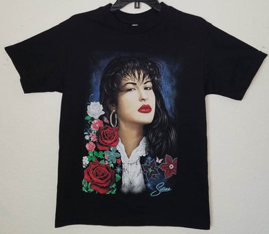 new selena with roses unisex silkscreen t-shirt available from small-3xl women unisex selena music movie mexican style men apparel adult shirts tops