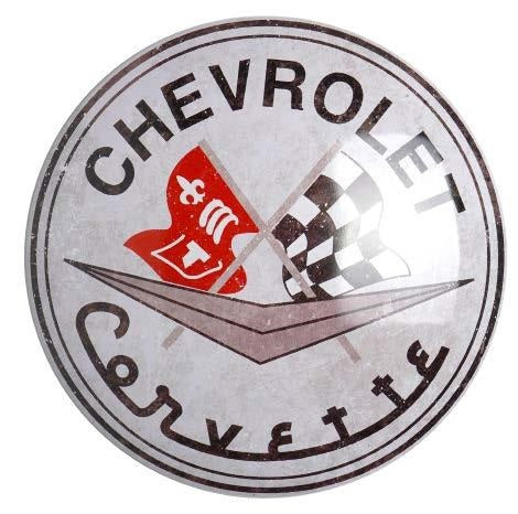 new first generation chevrolet corvette logo curved metal with hemmed edges dome signs 15 round wall decor transportation sports cars corvette chevrolet cars auto novelty