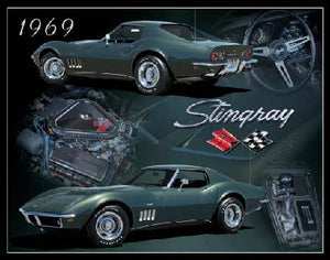 New "1969 Corvette Stingray" Memorabilia Wall Décor Metal Sign. 15"W x 12"H.
