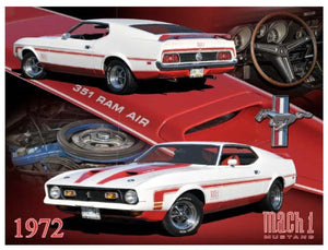 New "1972 Mach 1 Mustang 351 Ram Air" Wall Décor Metal Sign. 15"W x 12"H.