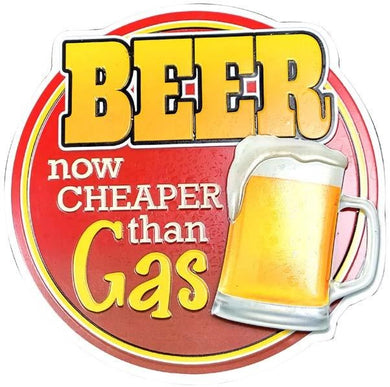 new beer is now cheaper than gas shaped embossed metal sign 13width x 19-5height wall decor drinks drinking aluminum cerveza beer alcohol novelty