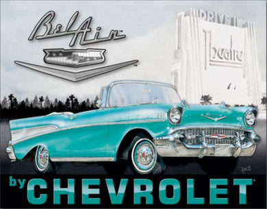 1957 Chevy Bel Air Man Cave Wall Decor Metal Sign 16 inches Width x 12.5 inches Height auto transportation automobile
