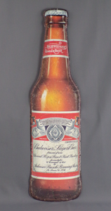 new budweiser bottle c1918 embossed aluminum die cut sign 9.5wide x 35.5tall alcohol adult cerveza