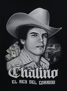 new chalino sanchez with truck men silkscreen t-shirt available from small-3xl mexican style mexico unisex shirts tops apparel adult music trucks