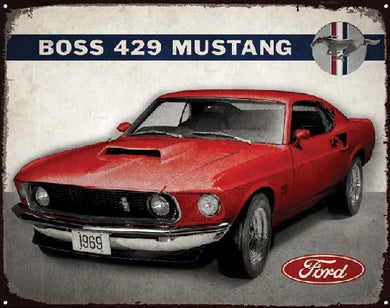 new boss 429 mustang man cave metal sign 16width x 12.5height wall decor v8 ford transportation mustang ford motors auto novelty