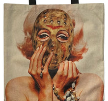 Load image into Gallery viewer, New &quot;Marilyn Monroe With Jason Voorhees Mask&quot; Canvas Tote Bags. Image Is Printed On Both Sides.
