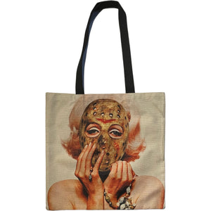 New "Marilyn Monroe With Jason Voorhees Mask" Canvas Tote Bags. Image Is Printed On Both Sides.