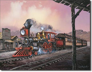 new ted blaylock train 82 rollin thru classic train picture metal sign 16width-x 12.5height decor transportation train novelty