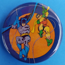 Load image into Gallery viewer, new dc comic button set of 4 fashion buttons are 1.25 inches in size Set Includes Batman Robin Swinging Catwoman With Finger In Mouth Batman Wonder Woman Superman Flash movies comics collection cartoon pinback
