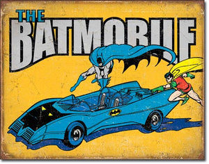 new batman the batmobile w batman robin 1960s vintage dc comics metal sign 16width x 1 2.5height wall decor novelty