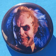 Load image into Gallery viewer, new beetlejuice button set of 5 fashion buttons are 1.25 inches in size Set Includes Beetlejuice Cartoon Wedding Beetlejuice Cementery Beetlejuice Movie Cover Beetlejuice Upclose With Long Hair Beetlejuice Upclose Short Hair

