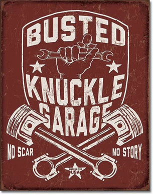 new busted knuckle garage no scar no story wall art metal sign 12.5width x 16height vintage signs general motors mopar transportation auto chevy ford motors chevrolet novelty
