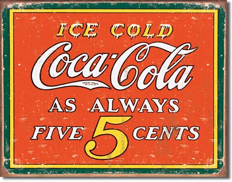 new coca cola always 5 cents vintage advertising memorabilia metal sign 16width x 12.5height drinks soda novelty wall decor 