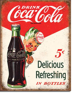 new coca cola sprite boy 5 cents vintage advertising memorabilia metal sign 12.5widthx16height drink decor soda novelty