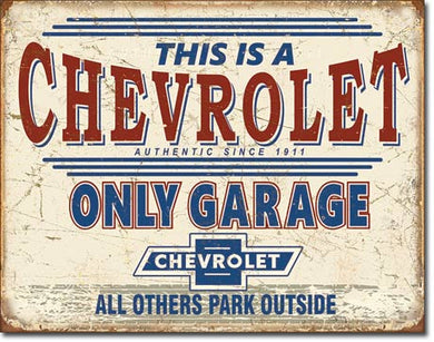 new chevrolet only garage garage sign wall art man cave metal sign 16width x 12.5height decor transportation general motors detroit chevy auto novelty