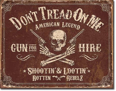 new d.t.o.m gun for hire shootin and lootin rotten rebelz man cave wall art shop metal sign 12.5width x 16height decor patriotic marine america united states novelty