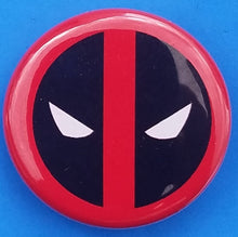 Load image into Gallery viewer, new justice league button set of 4 fashion buttons are 1.25 inches in size Set Includes Captain America Shield Deadpool Face Harley Quinn Skeleton Head Spiderman Head patriotic movie collection cartoon pinback
