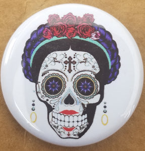 new skeleton button set of 5 fashion buttons are 1.25 inches in size Set Includes Frida Kahlo Smoking Skull Frida Kahlo Sugaskull Skull Skeleton Couple Back To Back Color Chartreuse Skeleton Couple Drinking Zombie Heart Hands drinking collection buttons pinback