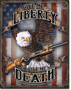 new give me liberty or give me death man cave proud american metal sign 12.5width x 16height wall decor usa patriotic america novelty