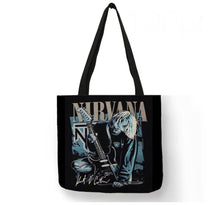 Load image into Gallery viewer, new nirvana kurt cobain canvas tote bags image is printed on both sides women unisex tote bag nirvana music men grunge apparel handbags
