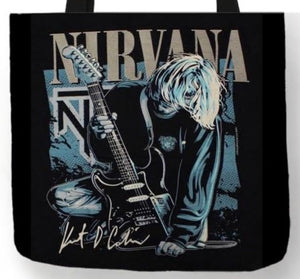 new nirvana kurt cobain canvas tote bags image is printed on both sides women unisex tote bag nirvana music men grunge apparel handbags