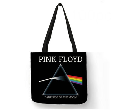 new pink floyd dark side of the moon canvas tote bags image is printed on both sides women unisex tote bag men classic rock apparel handbags