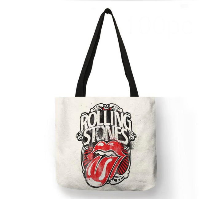 new the rolling stones distressed tongue logo canvas tote bags image is printed on both sides women unisex men music apparel classic rock handbags
