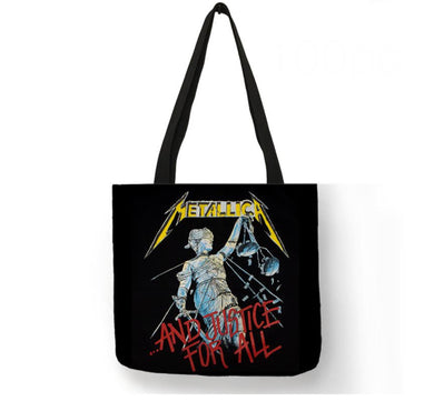 new metallica and justice for all canvas tote bags image is printed on both sides women unisex tote bag music metal men apparel handbags
