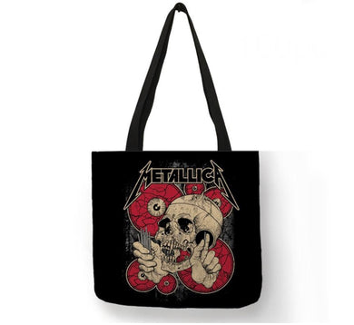 new metallica vampire skull canvas tote bags image is printed on both sides women unisex tote bag music metal men apparel handbags