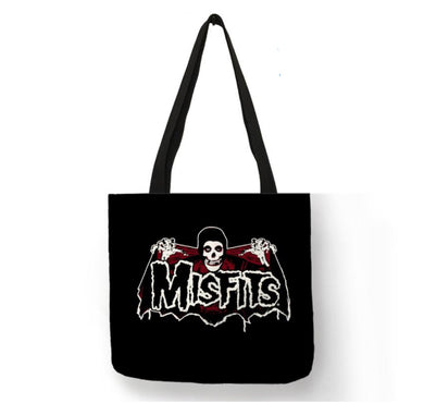 new misfits bat fiend canvas tote bags image is printed on both sides women unisex tote bag punk music men hardcore punk apparel handbags