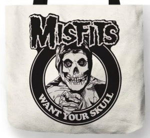 new misfits want your skull canvas tote bags image is printed on both sides women unisex punk music men hardcore punk apparel handbags