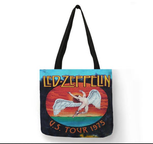 new led zeppelin 1975 us tour canvas tote bags image is printed on both sides women unisex men classic rock music apparel handbags