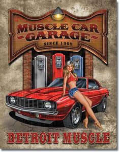 new muscle car garage since 1969 detroit muscle man cave wall art shop metal sign 12.5width x 16height decor transportation mopar cars auto novelty