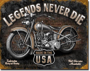 new legends never die wall art shop sign man cave metal sign 15width x 12.5height decor transportation motorcycle novelty