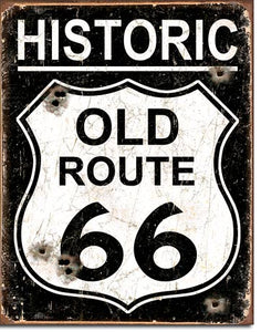new historic old route 66 weathered looking garage sign wall art man cave metal sign 12.5width x 16height decor transportation motorcycle mopar general motors ford cars america auto novelty