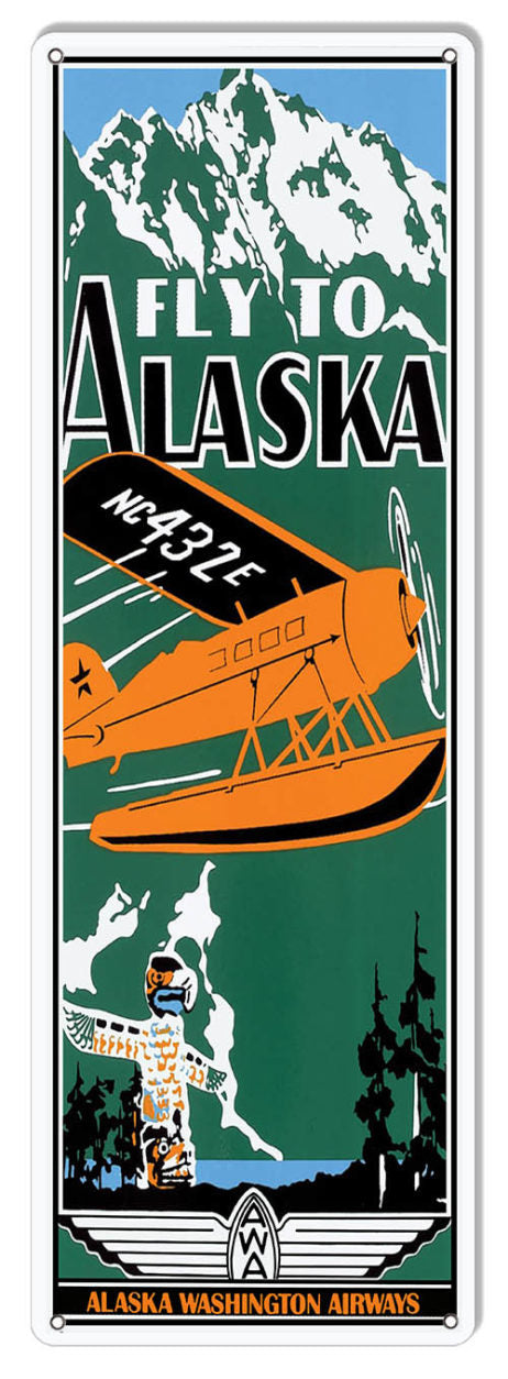 new fly to alaska alaska washington airlines nostalgic aviation sign 6x18 wall decor aviation airplane novelty .40 gauge sheet metal novelty