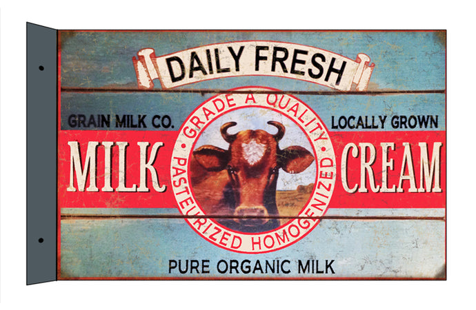 new daily fresh milk cream advertisement metal sign 12 x 18 food farm life cow farm flange novelty
