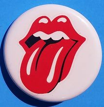 Load image into Gallery viewer, new rolling stones buttons set of 9 buttons are 1.25 inches in size set includes usa flag silver tongue on white red on black neon mexican flag flame established 1962 on black collection music classic rock
