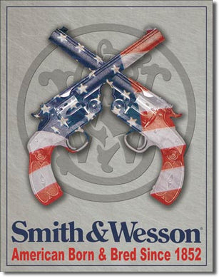 new smith wesson american born shop sign man cave metal wall art 12.5width x 16height guns decor novelty