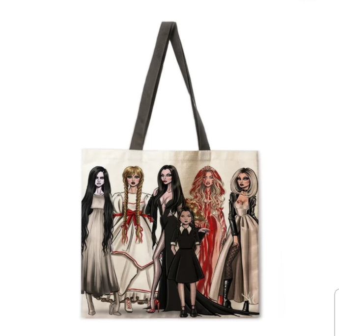 new women of horror collage canvas tote bags image is printed on both sides women unisex movie men horror apparel handbags