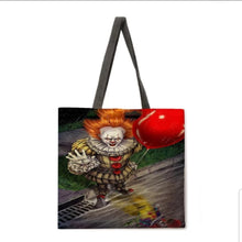 Load image into Gallery viewer, new pennywise it clown canvas tote bags image is printed on both sides women unisex tote bag movie men horror apparel handbags
