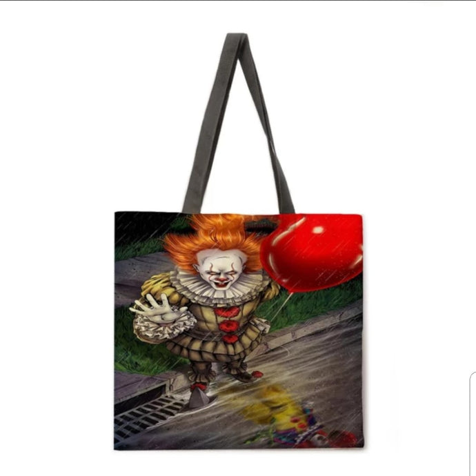 new pennywise it clown canvas tote bags image is printed on both sides women unisex tote bag movie men horror apparel handbags