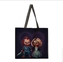 Load image into Gallery viewer, new chuck tiffany canvas tote bags image is printed on both sides unisex movie horror apparel accessories
